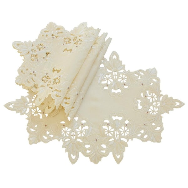 Xia Home Fashions 12 in. x 18 in. Ivory Victorian Lace Embroidered Cutwork Placemat (Set of 4)