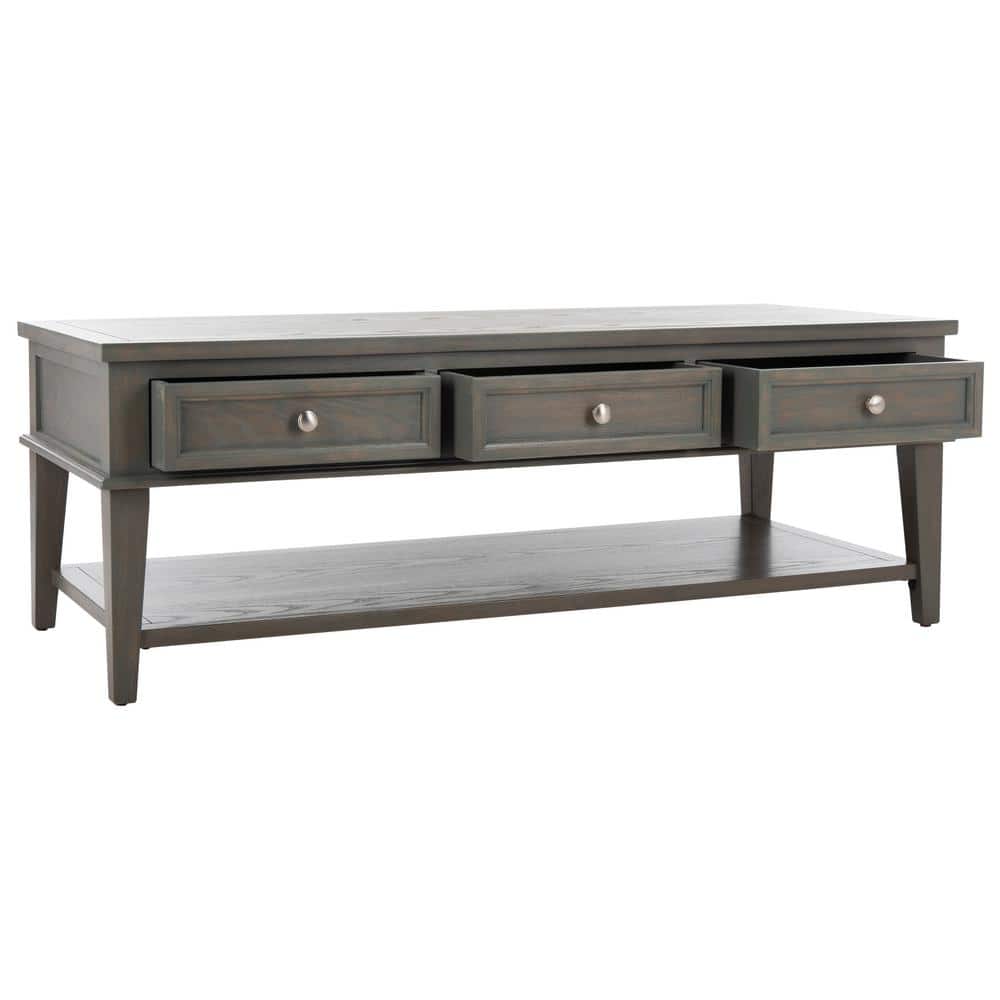 Transitional Ash Grey Rectangular Coffee Table with Storage