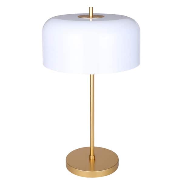 CANARM Milli 23 in. Gold Table Lamp with Matte White Metal Shade and Line Switch