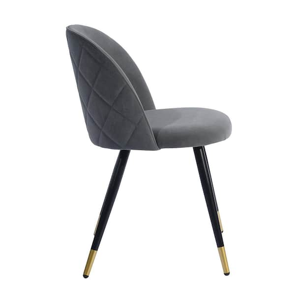 Homy Casa Zomba Grey Velvet Upholstered Black Metal Legs Side