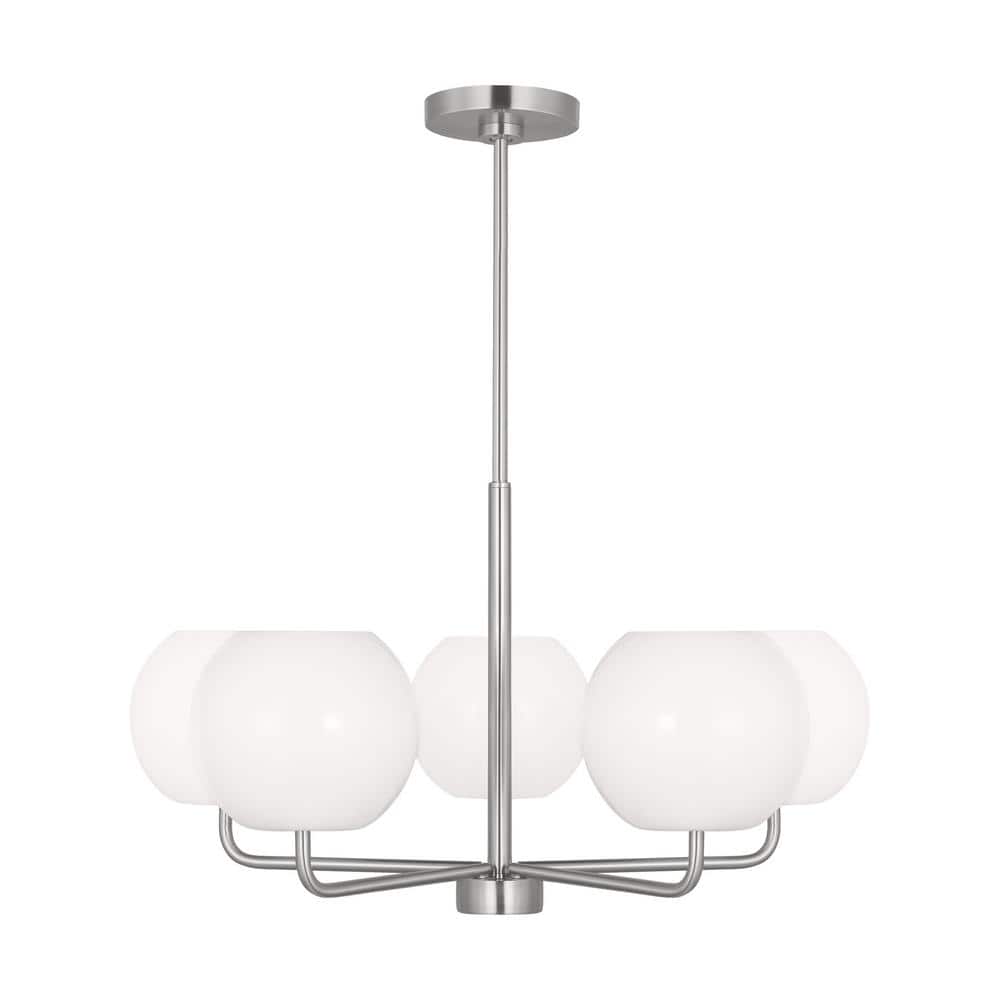 Rory Medium 26.875 in. 5-Light Brushed Steel Chandelier with Opal Glass Shades price history on PriceWatchPro