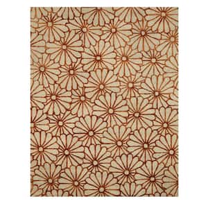 Ivory 7 ft. 9 in. x 9 ft. 9 in. Hand Tufted Wool and Viscose Transitional Sunflower Area Rug