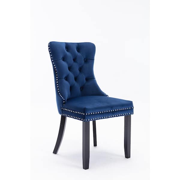 Unbranded Blue Tufted Solid Wood Contemporary Velvet Upholstered Dining Chairs (Set of 2)