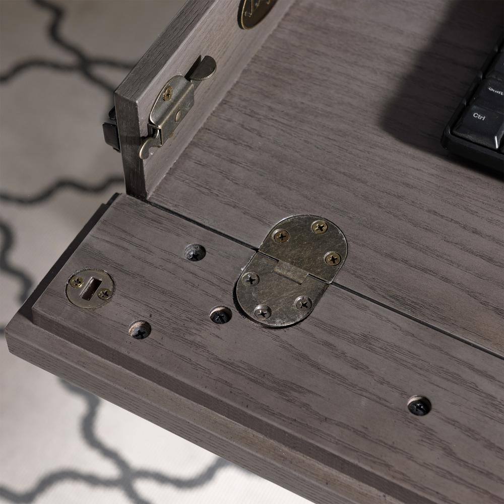 Chisel & Forge Oak Desk with Drawer in Smoke Gray and Matte Black