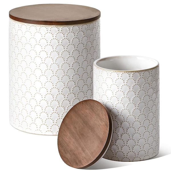 2-Piece Fireworks White Ceramic Sugar Canisters Sets, Food Storage Containers with Airtight Lids for Oats, Coffee Bean