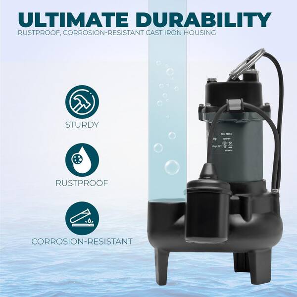 XtremepowerUS 1/2 HP 4861 GPH Cast Iron Submersible Sump Sewage 