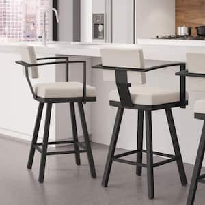 Akers 26 in. Cream Faux Leather / Black Metal Swivel Counter Stool