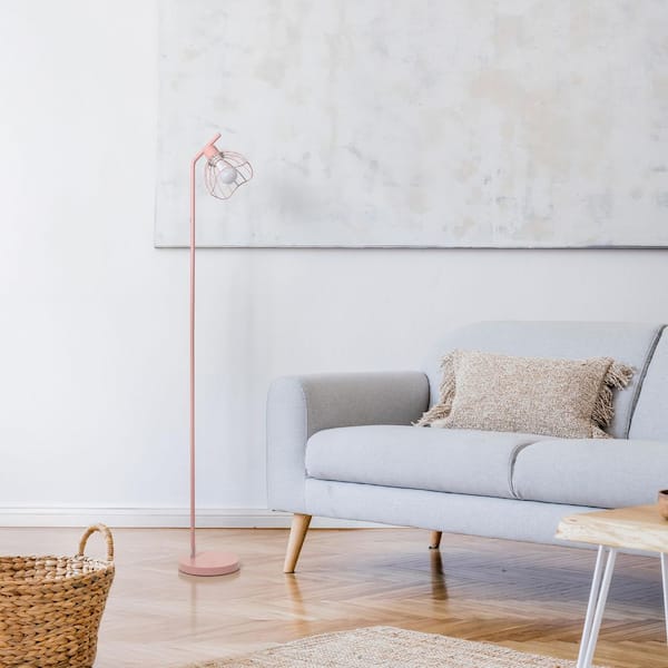 54.5 in Pink 1-Light Smart Dimmable Standard Floor Lamp for Living Room with Pink Metal Round Shade