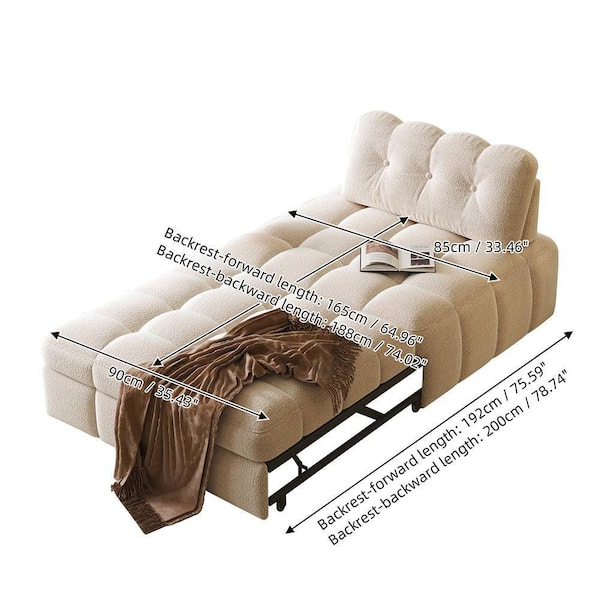 JASIWAY 35.43 in. White Teddy Plush HR Foam Single Size Sofa Bed J