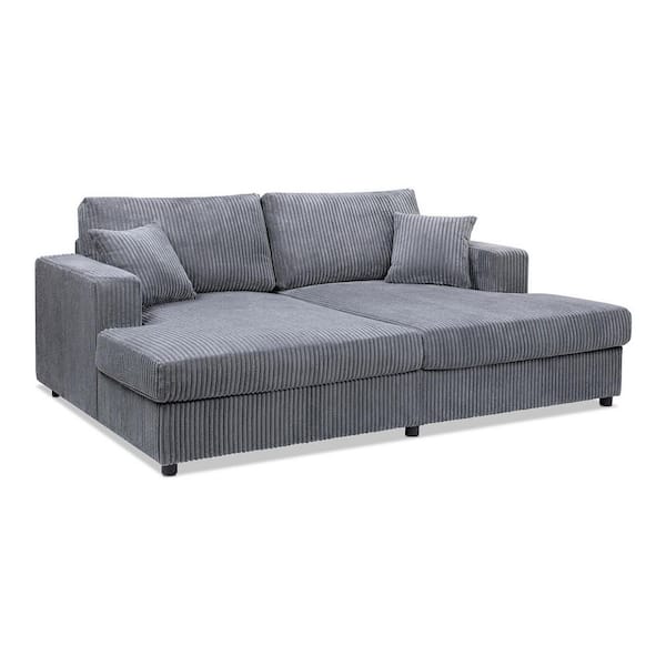 Goliath 86 in. Oversized Double Chaise Lounge Sofa Bed in Carbon Gray Cotton Corduroy
