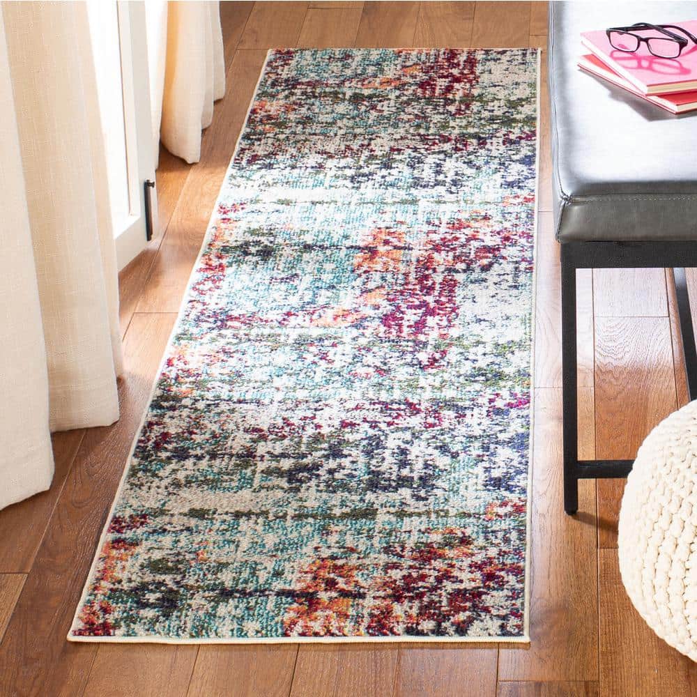 Metro-Mod Blue Synthetic 24" Non-Slip Easy-Care Runner Rug