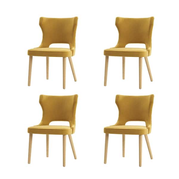 JAYDEN CREATION Sofia Mustard Mid-century modern Dining Chair with Solid Wood Legs Set of 4