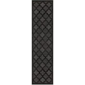 Easy Care Charcoal Black 2 ft. x 8 ft. Trellis Contemporary Runner Area Rug