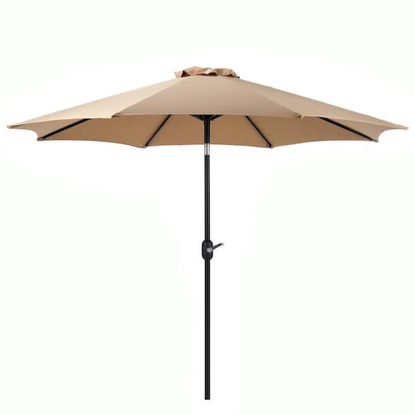 Unbranded 9 ft. Outdoor Patio Market Umbrella, Waterproof Sun Shade with 8 Ribs Umbrella Crank for Garden, Pool in Khaki