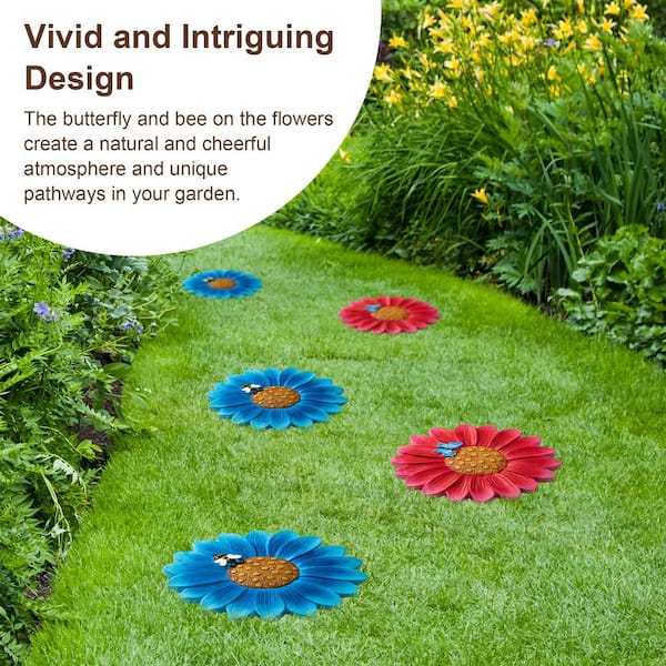 Glitzhome 1 in. H x 10 in. D Cement Flower Style and Textured