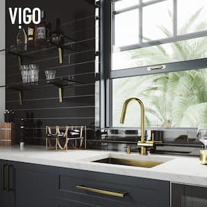 Gramercy Single Handle Pull-Down Spout Kitchen Faucet Set with Soap Dispenser in Matte Brushed Gold