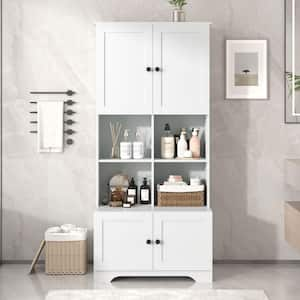 31 in. W x 12 in. D x 67 in. H White Tall and White MDF Freestanding Linen Cabinet with Adjustable Shelves in White