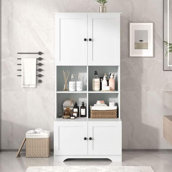 EPOWP 31 in. W x 12 in. D x 67 in. H White Tall and White MDF Freestanding Linen Cabinet with Adjustable Shelves in White