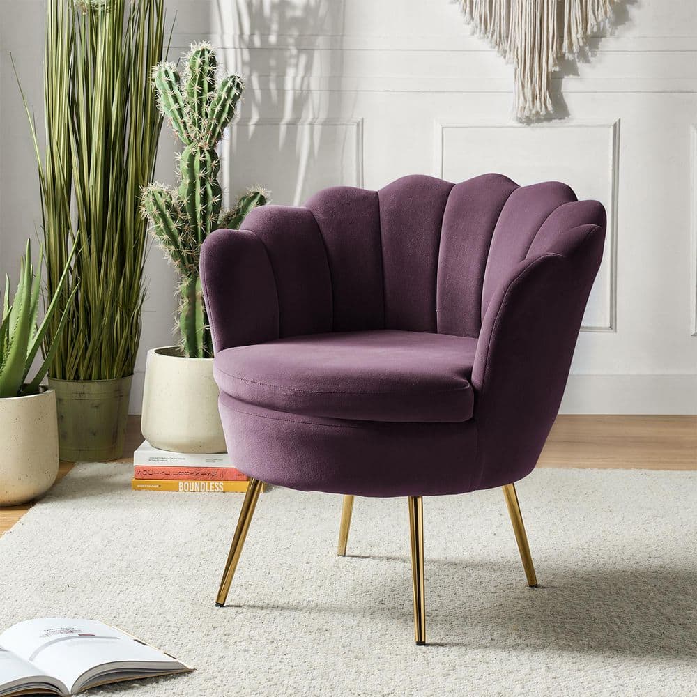 JAYDEN CREATION Fidelia Purple Barrel Accent Arm Chair with Golden