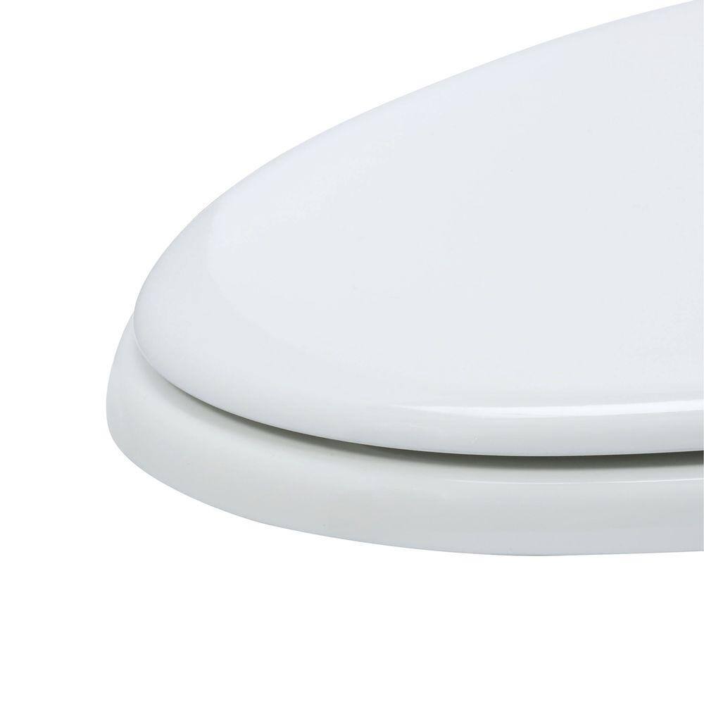 White Elongated Molded Wood Toilet Seat with Lift-Off Hinges