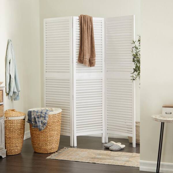 Litton Lane 72 in. White Wood Modern Farmhouse Room Divider Screen