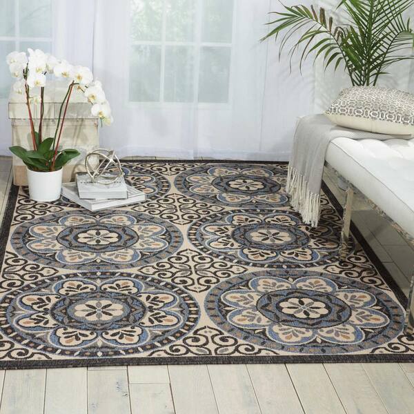 2x8 Water Resistant, Indoor Outdoor Runner Rugs for Patios, Hallway,  Entryway, Deck, Porch, Balcony or Kitchen, Outside Area Rug for Patio, Dark Blue, Floral