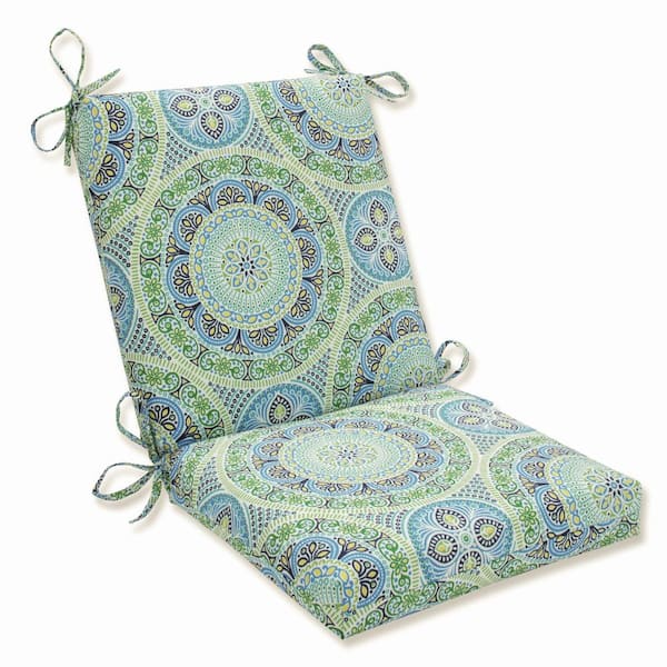 Pillow Perfect Tile Outdoor/Indoor 18 in. W x 3 in. H Deep Seat, 1 Piece Chair Cushion and Square Corners in Blue/Green Delancey
