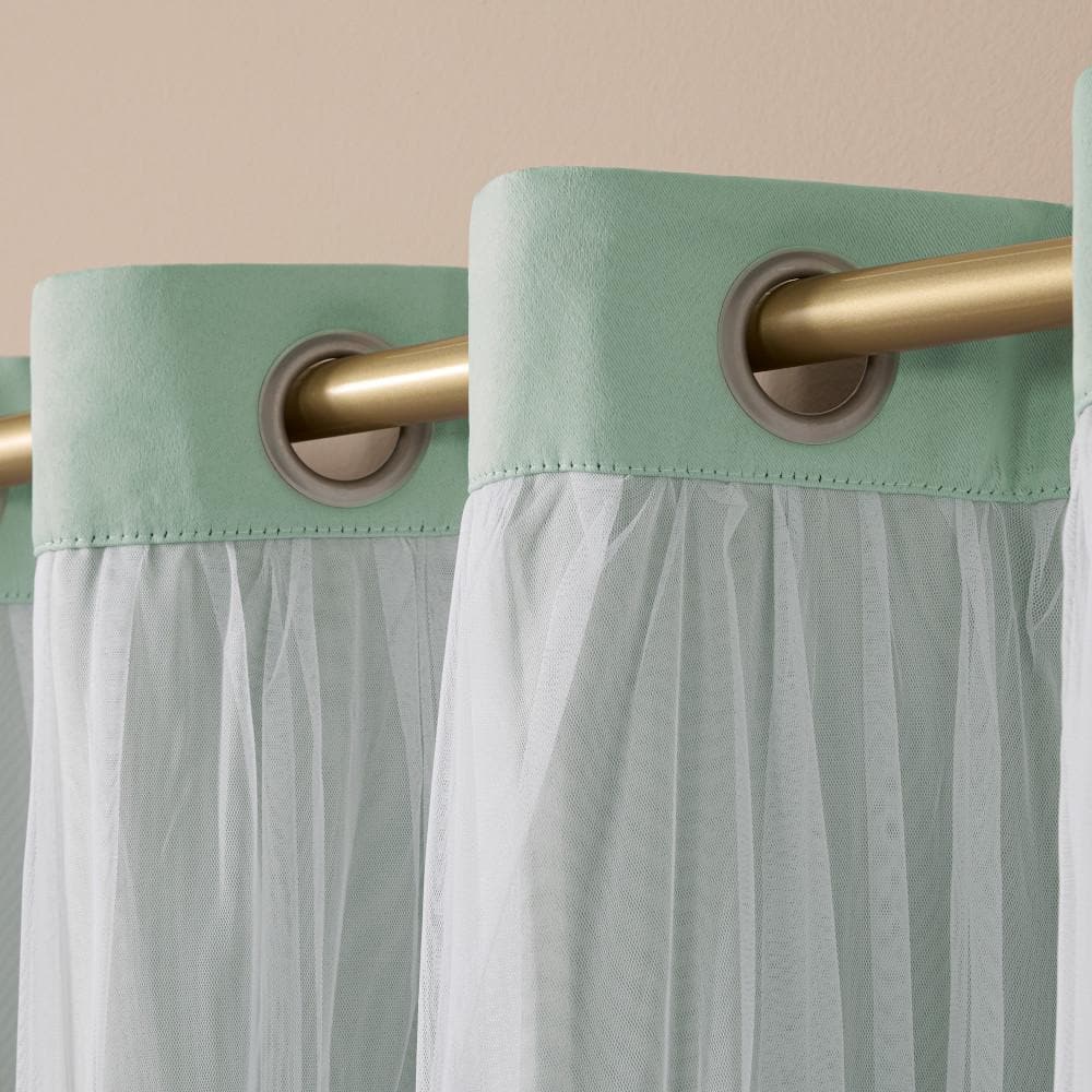 Aqua and Cloud Gray Layered Blackout Sheer Grommet Curtains