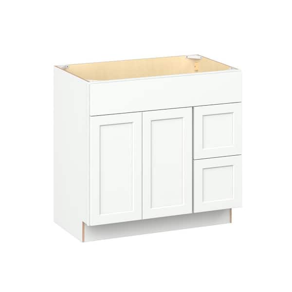 Emerson Pure White Vanity Sink Base with 2-Drawer Ready to Assemble Kitchen Cabinet (36 in. W x 34.5 in. H x 21 in. D)