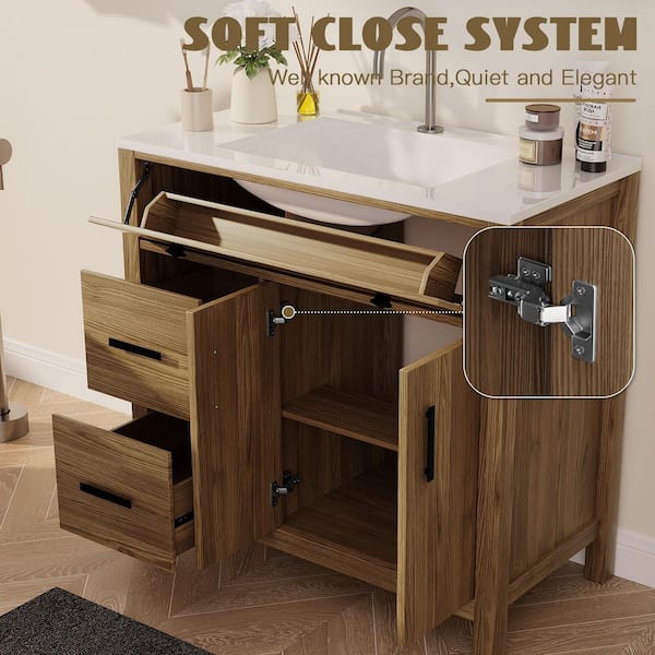 JEAREY Natural Wood 36 in. Single Sink Freestanding Bath Vanity