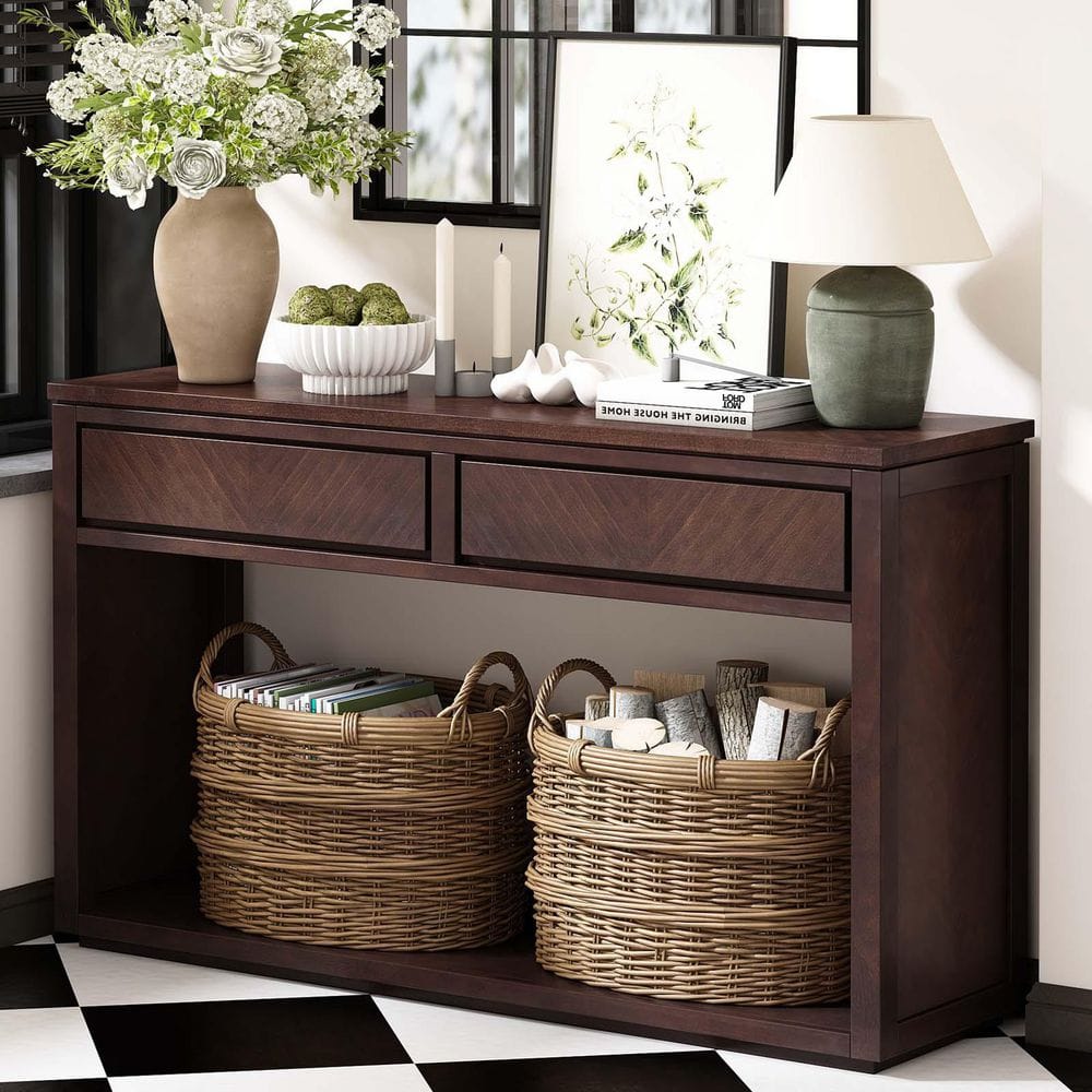 55 in. Espresso Rectangle MDF Console Table Farmhouse Entryway Accent Table