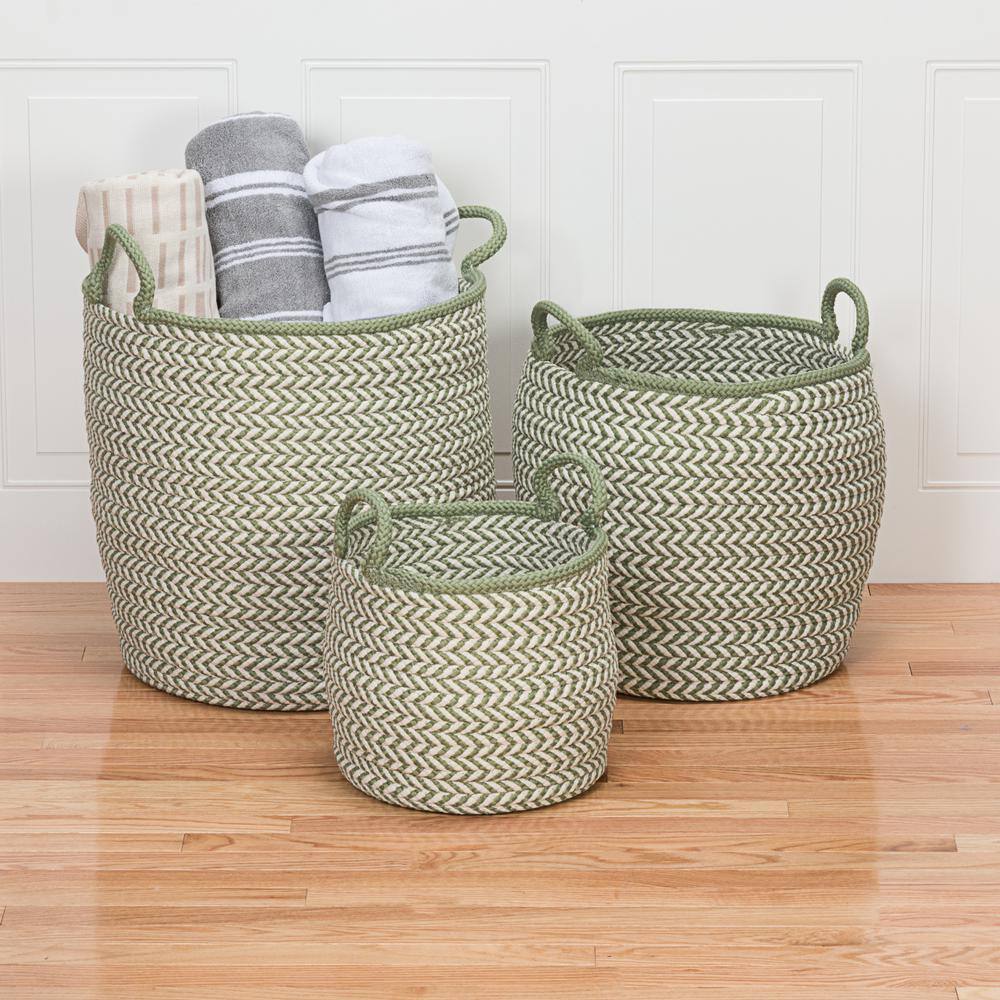 Chevron-Weave White & Green Polypropylene Basket 18"x18"x17"
