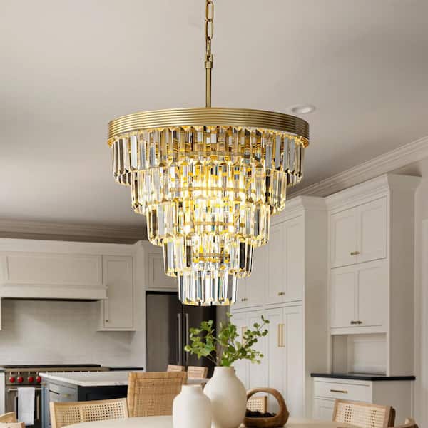16 in. 4-Light Tiered Gold Chandelier With Clear Crystals