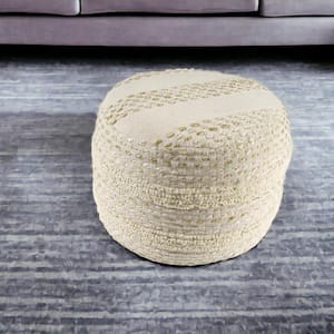 Natural and Ivory Fabric Round Accent Ottoman