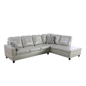 103.50 in. W Square Arm 2-piece Faux Leather L Shaped Modern Right Facing Sectional Sofa Set in White
