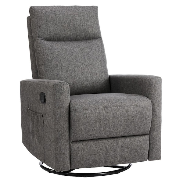 Gray Upholstered Glider Recliner Chair 360° Nursery Rocking Armchair for Adult with High Back and Extra Large Footrest
