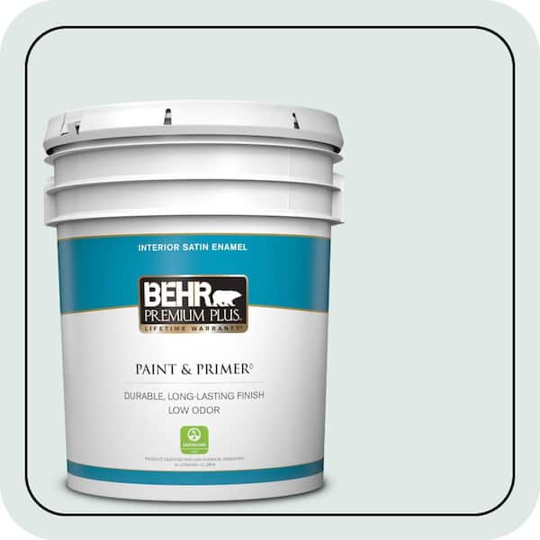 BEHR PREMIUM PLUS 5 gal. #BL-W01 Calm Satin Enamel Low Odor Interior Paint & Primer