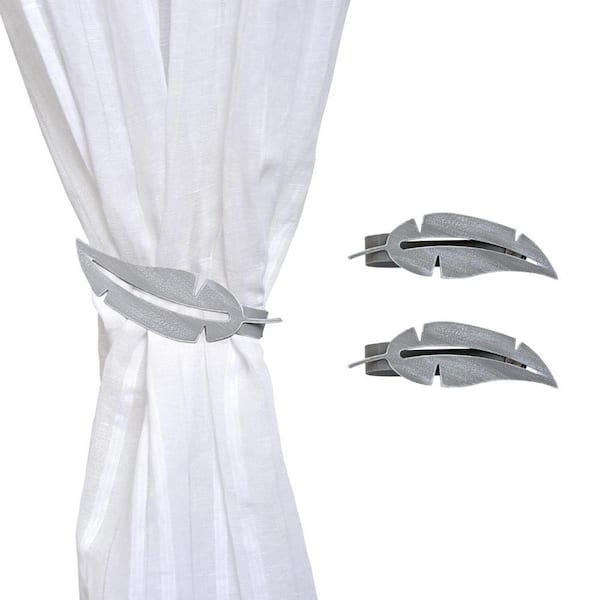 Grey/White Magnetic Metal Feather Curtain Tie Back (Set of 2)