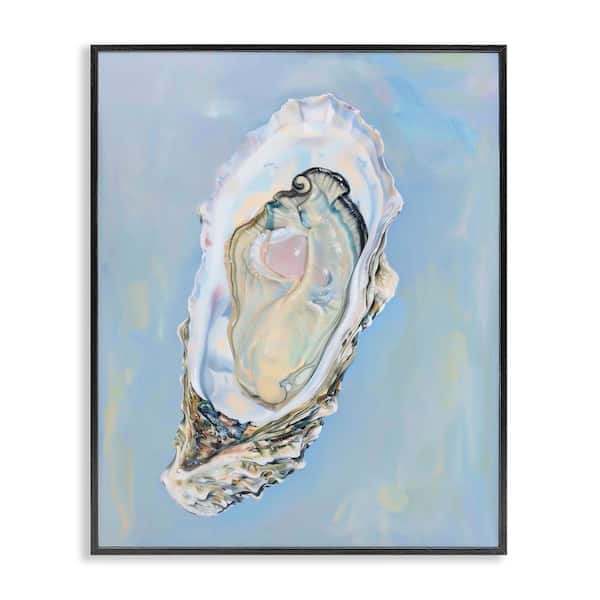 Stupell Industries Detailed Oyster on Blue by Arlington Prints Black Framed Animal Giclee Art Print 20 in. x 16 in.