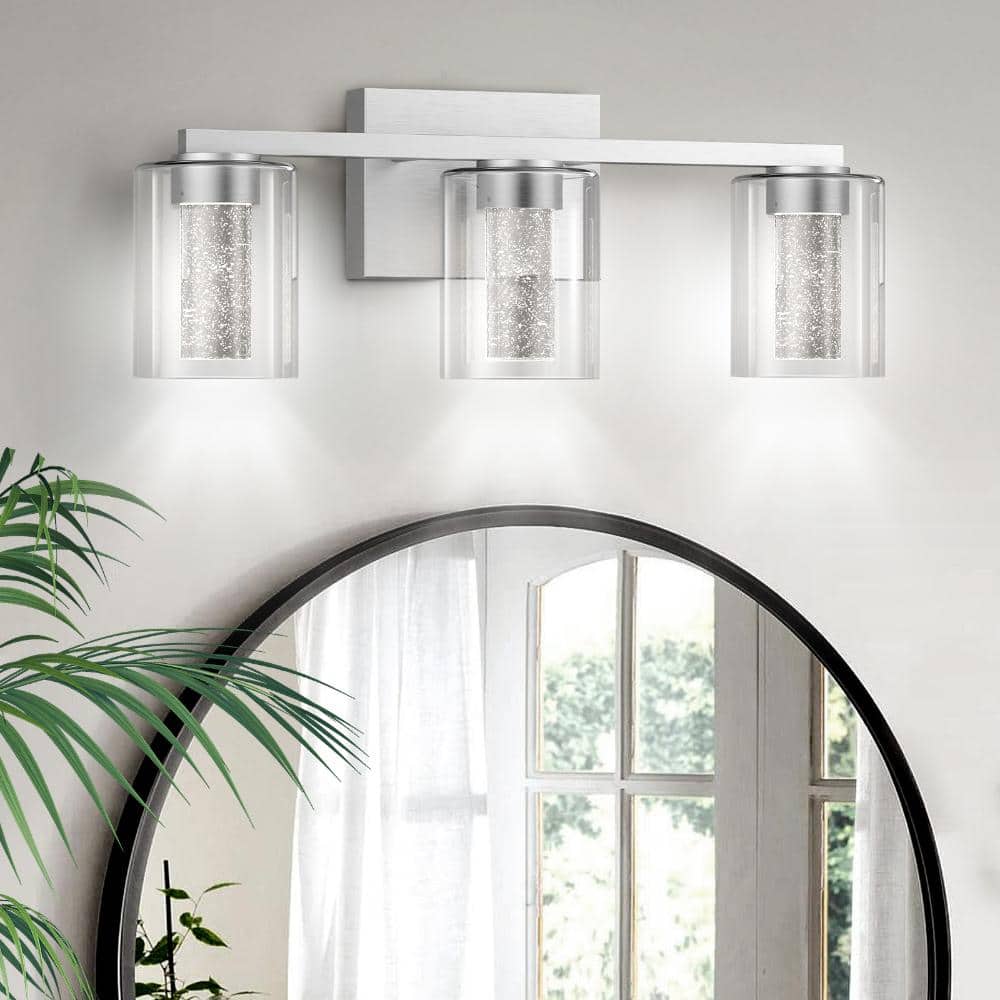 18 in. 3-Light Modern Brushed Nickel LED Bathroom Vanity Light with Crystal Bulbs and 5CCT Dimmable price history on PriceWatchPro
