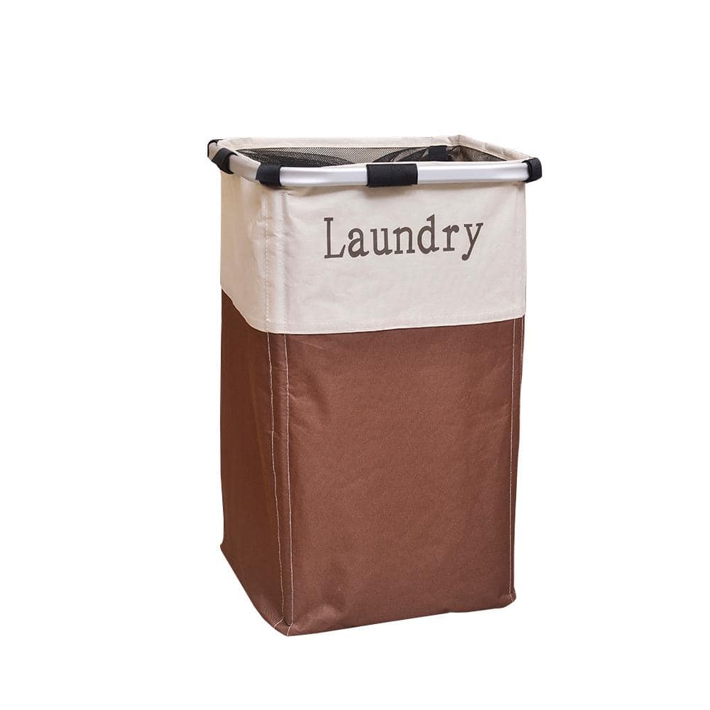 Brown and White Portable Single Lattice Laundry Basket Fabric 13029102 ...