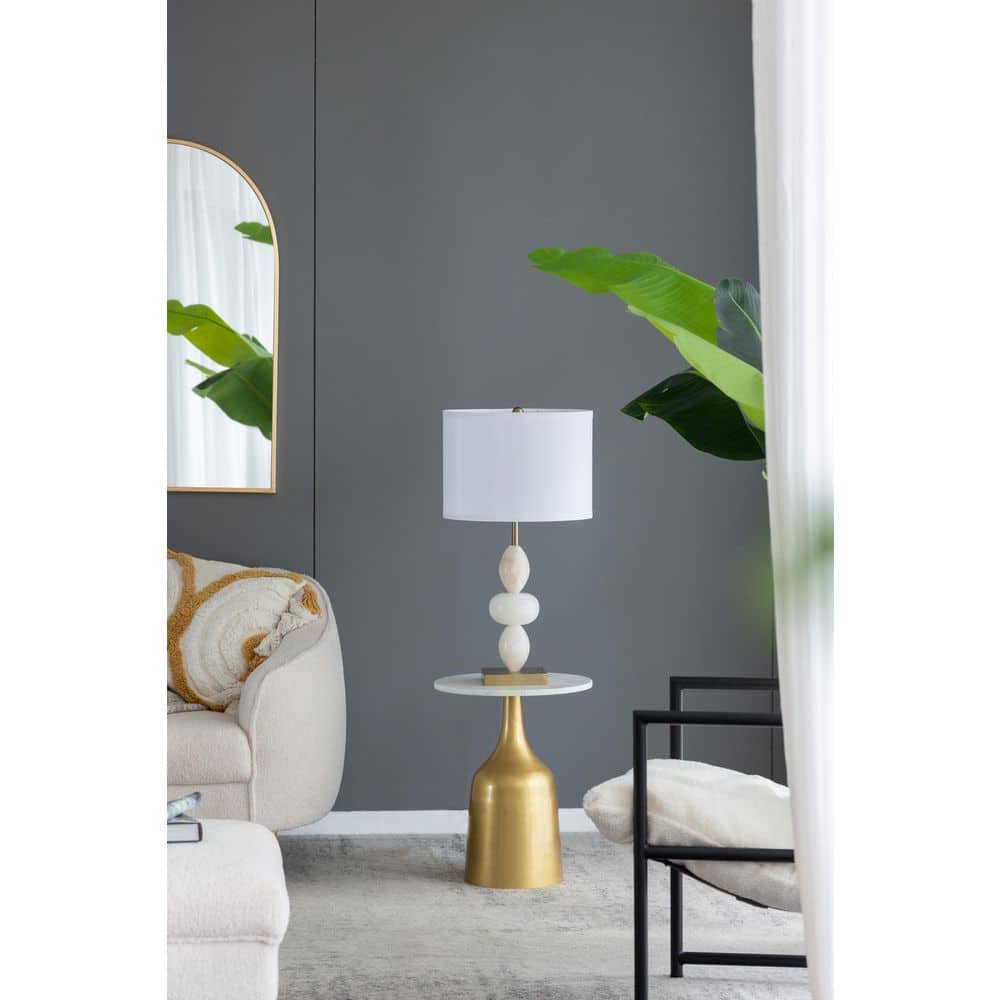 26.3 in. White and Gold Three Tiered Round Table Lamp with Drum Shade (Lamp Shade Assembly Required) price history on PriceWatchPro
