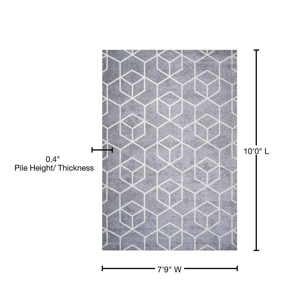 Modern Geometric Light Gray & White 8' x 10' Synthetic Area Rug