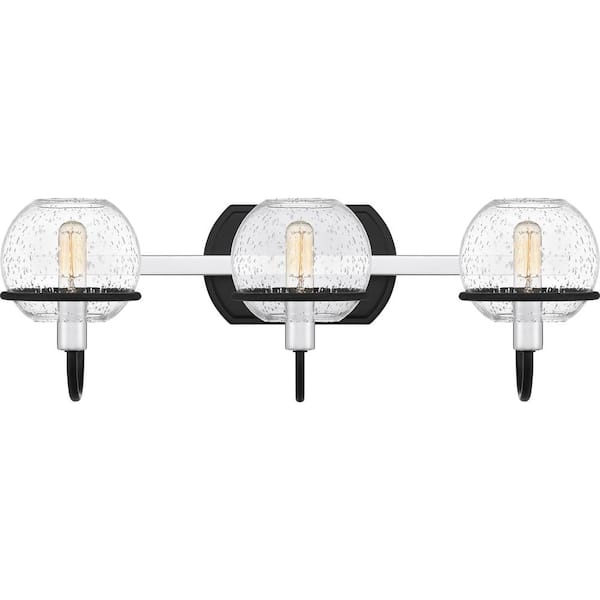 Quoizel Phoenix 22.25 in. 3-Light Matte Black Vanity Light with Clear Seeded Glass