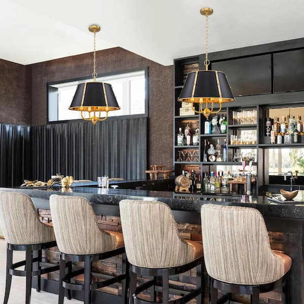 20 in. 4-Light Industrial Gold Chandelier Modern Pendant Light with Cone Shade for Dining Room, Living Room