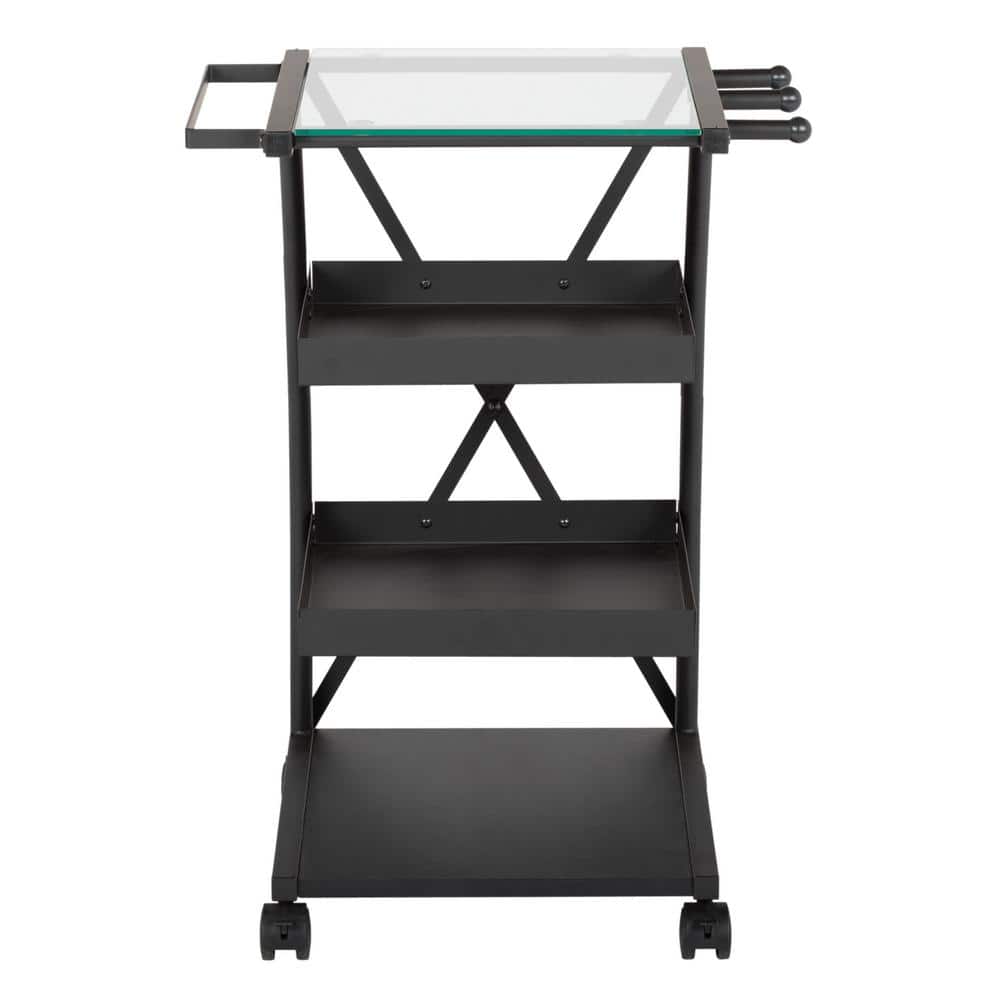 Triflex Charcoal Black & Clear Glass 4-Tier Mobile Organizer Cart