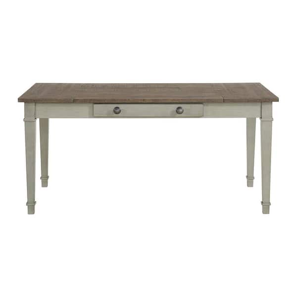 Bloomfield Farmhouse Medium Brown and Washed Stone Wood 66 in. Rectangular 4-Legs Dining Table Seats 6