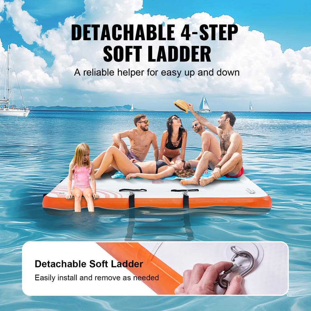 VEVOR 8 x 5FT Orange Inflatable Floating Dock with Ladder