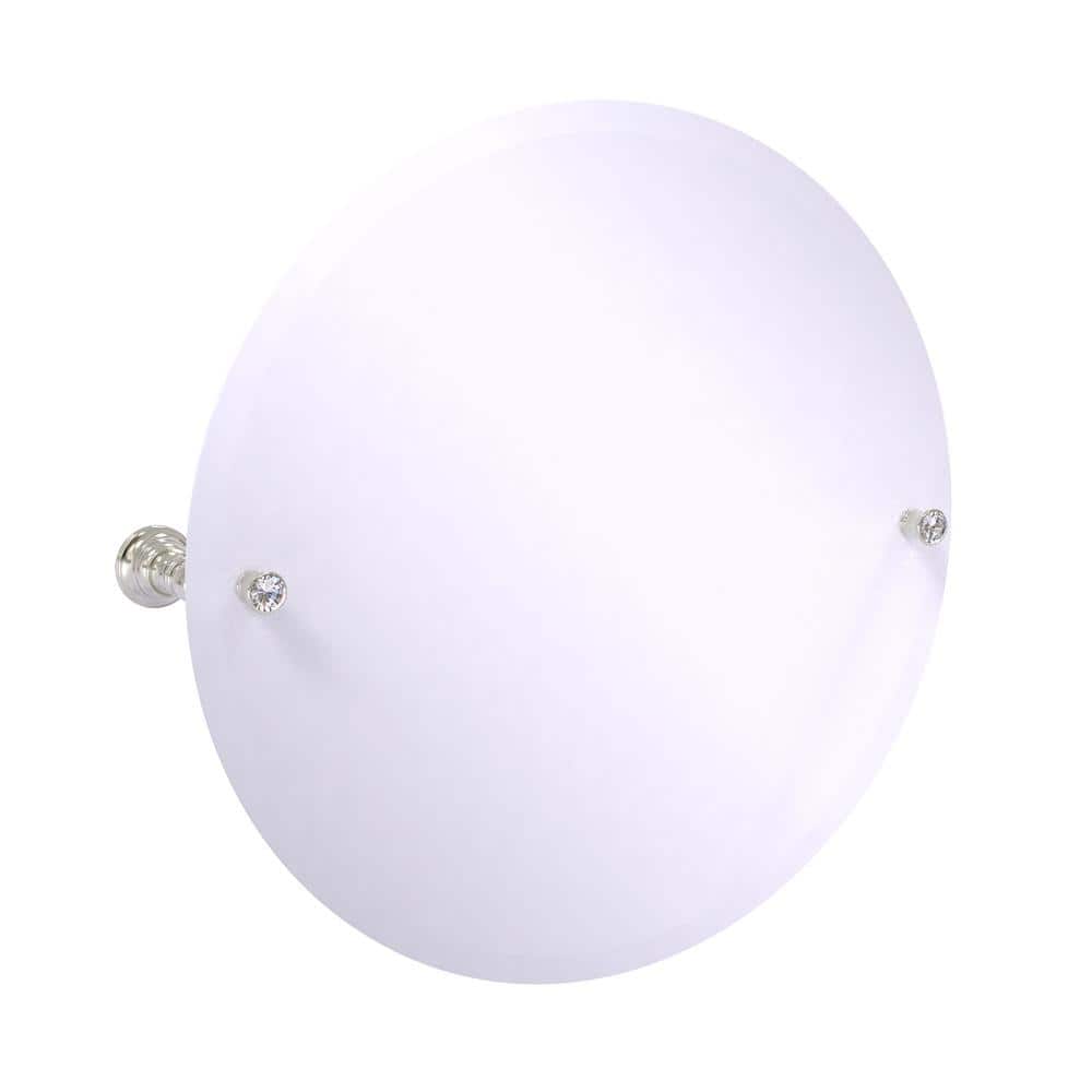 22-Inch Round Frameless Bathroom Vanity Mirror with Crystal Accents