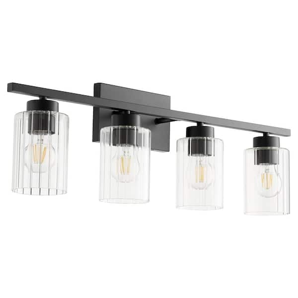 Quorum International Ladin 4-Light Textured Black with Clear Fluted Glass Vanity